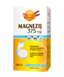 NATURAL WEALTH MAGNEZIJ 375mg + B1+B6+C 20 šumeći tablete, Za nadoknadu magnezija+vitamini B i C