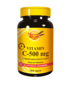 NATURAL WEALTH 500mg VITAMIN C 100 tableta, Dodatak prehrani za nadoknadu vitamina C sa vremenskim otpuštanjem
