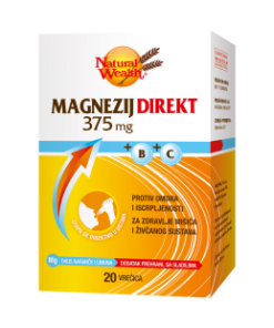 NATURAL WEALTH MAGNEZIJ DIREKT 375 mg 20 vrećica, Za nadopunu magnezija + vitamini B i C