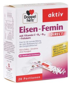 DOPPELHERZ Željezo za žene direkt vrećice a 20, Dodatak prehrani za nadopunu željeza sa vitaminom C + B6 +B12+ folna kiselina