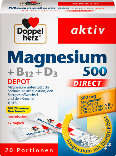 Doppelherz Magnesium 500 +B12+D3 DIRECT DEPOT, Za dopunu magnezija te vitamina B12 i D3