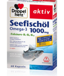 DOPPELHERZ Ulje lososa 1000 mg + Folna kiselina + B1 + B6 + B12 60 kapsula, Dodatak prehrani s esencijalnim masnim kiselinama, štiti srce i krvne žile