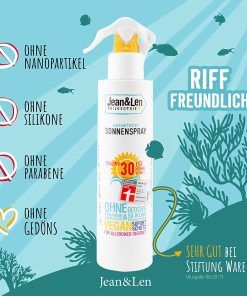 JEAN & LEN vodootporni sprej SPF30, Bez parabena, silikona, nano čestica i emulgatora. Veganski i pogodan za alergičare.