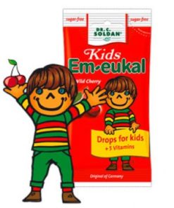 EM EUKAL Bomboni za kašalj za djecu 75g, DIVLJA TREŠNJA + 5 VITAMINA, bez šećera