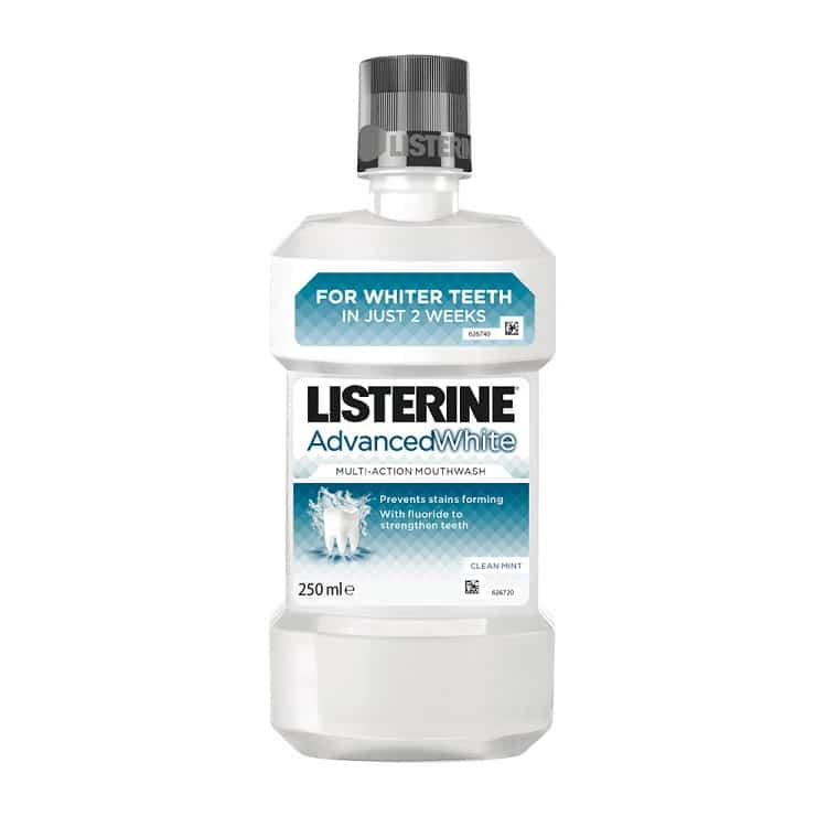LISTERINE Advanced White rastvor za ispiranje usta 250ml, Za održavanje higijene usta te vidljivo bjelje zube nakon samo dvije sedmice.