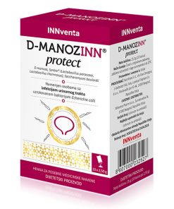 Alternative view of D-MANOZINN "Protect" vrećice a10, Efikasan dodatak antibioticima u liječenju urinarnih infekcija uzrokovanih bakterijom Escherichia coli.