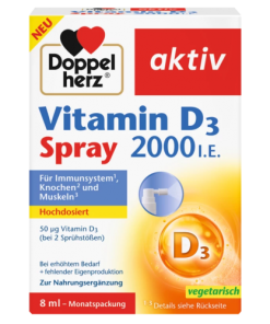 DOPPELHERZ VITAMIN D3 SPREJ 2000 I.E., (8ml) Za normalno funkcionisanje imunog sistema, za normalno zdravlje kostiju,mišića i koncentraciju kalcija.