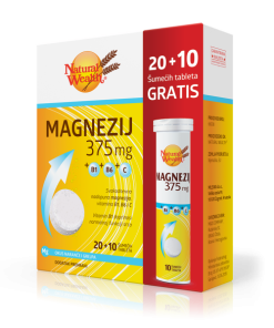 NATURAL WEALTH MAGNEZIJ 375mg + B1+B6+C (20+10) šumeći tableta , Za nadoknadu magnezija+vitamini B i C