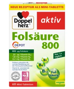 Doppelherz aktiv Folna kiselina 800+B1+B6+B12 a60 tableta, Doprinose normalnom stvaranju krvi, normalnoj funkciji imunološkog sistema i srčanoj aktivnosti