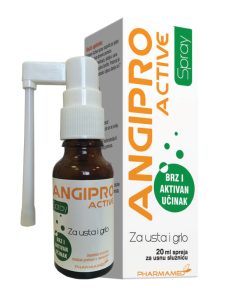PHARMAMED ANGIPRO Active sprej 20ml, Dodatak prehrani koji pomaže kod blažih upala usne šupljine, grla i prehlade