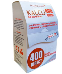 PHARMAMED KALCIJ 400 Direct a20 vrećica, Za dnevnu nadopunu kalcija, vitamina C, cinka i vitamina D3