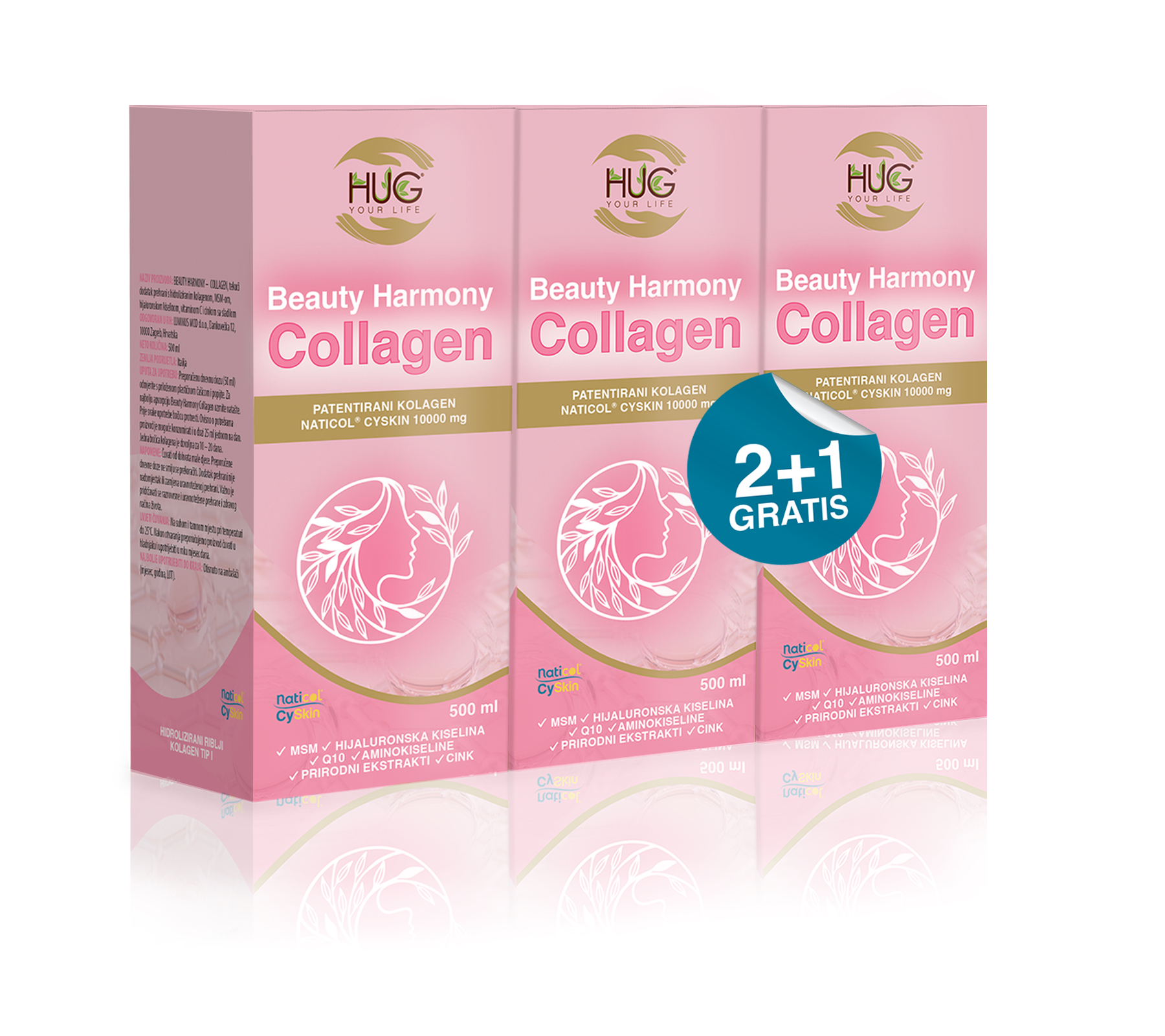 HUG YOUR LIFE Beauty Harmony Kolagen 2+1 GRATIS, Riblji kolagen sa MSM-om, hijaluronskom kiselinom, koenzimom Q10, aminokiselinama, cinkom..