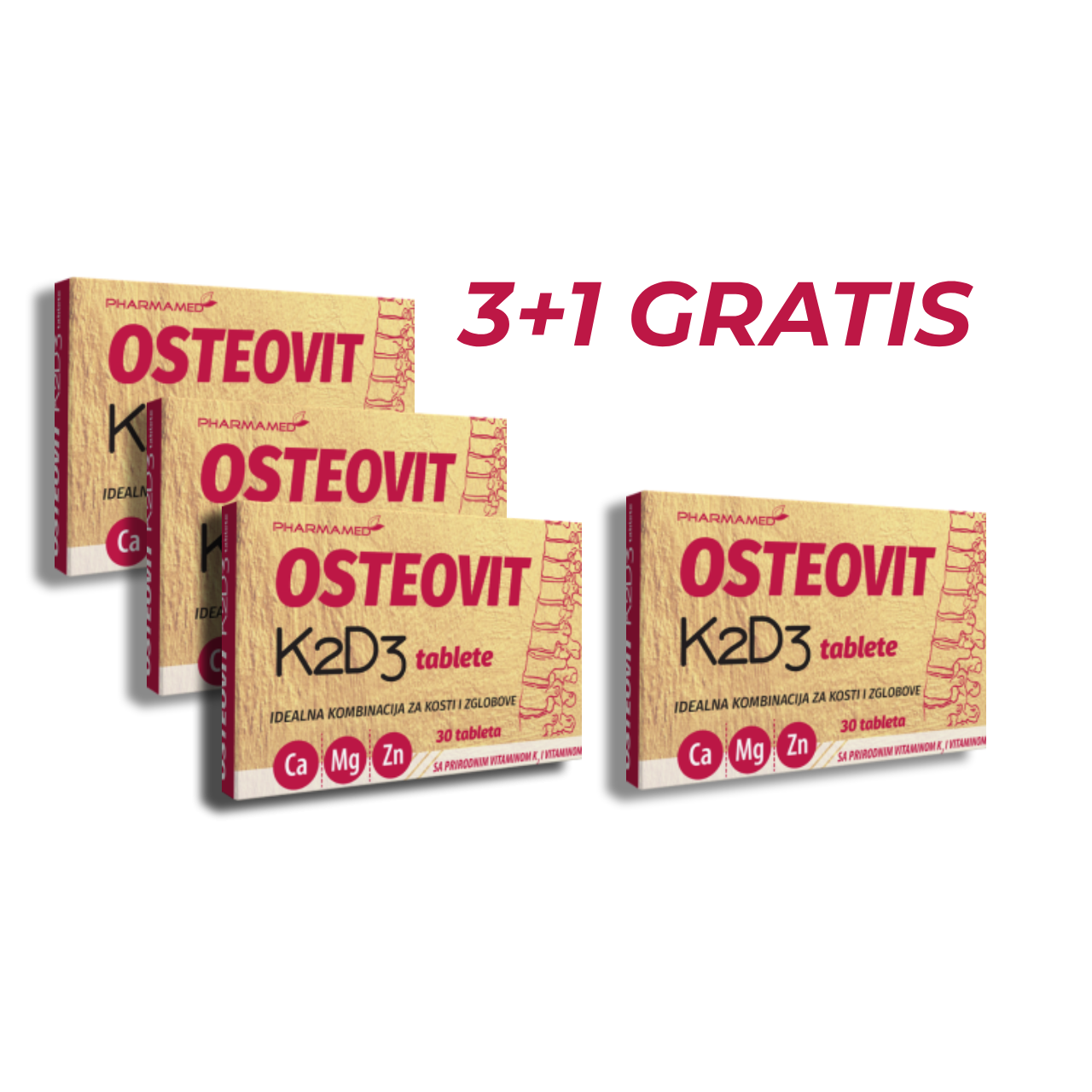 PHARMAMED Osteovit K2D3 3+1 GRATIS 30 tableta, Za održavanje normalne funkcije kostiju