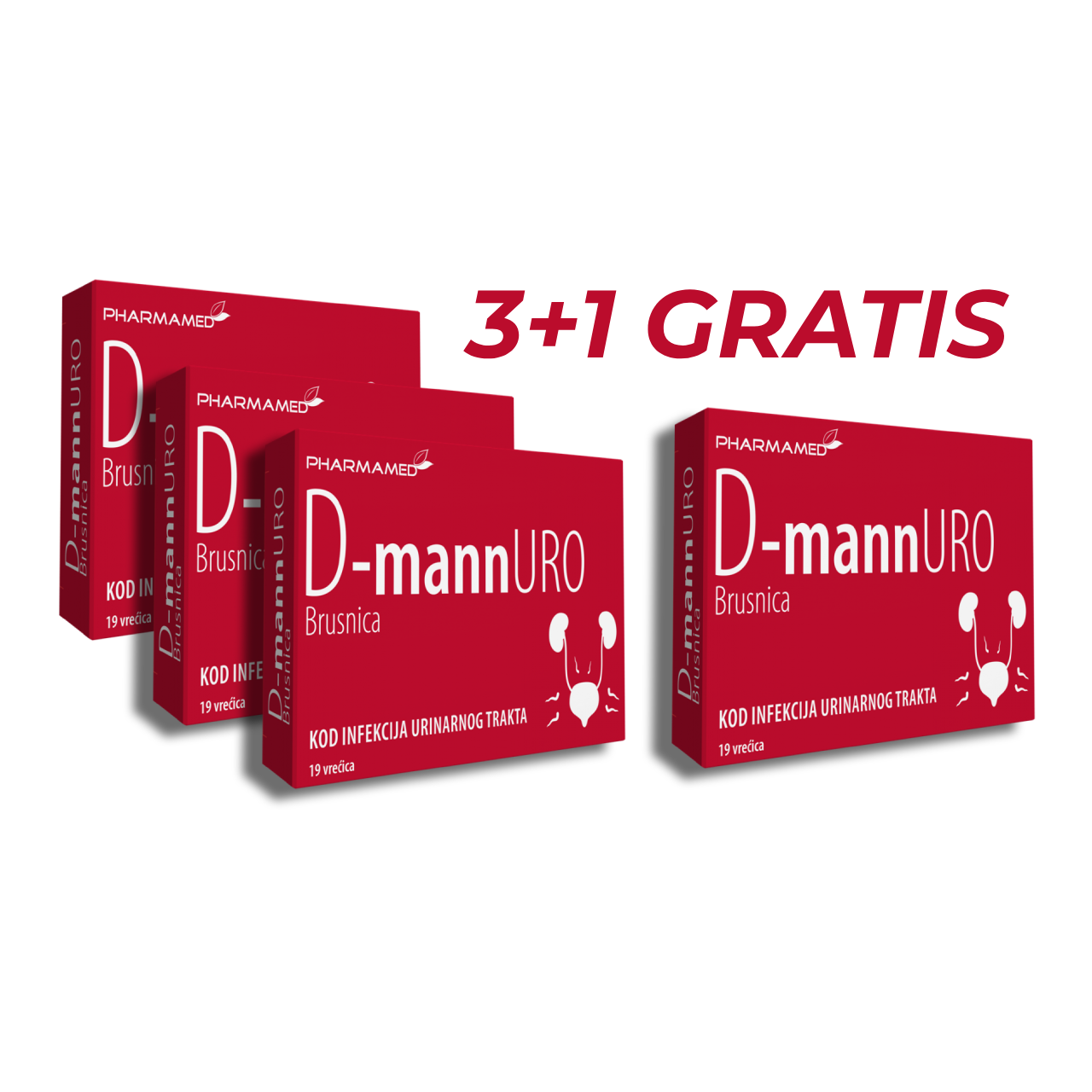 PHARMAMED D-MannURO 3+1 GRATIS Brusnica vrećice a 19, Dodatak prehrani kod infekcija urinarnog trakta