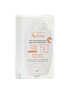AVENE Mineralni fluid SPF50+ 40ml, Vrlo visoka zaštita od sunca, 100% mineralna, fluidna i lagana tekstura za kožu netolerantnu na kemijske filtre i mirise.