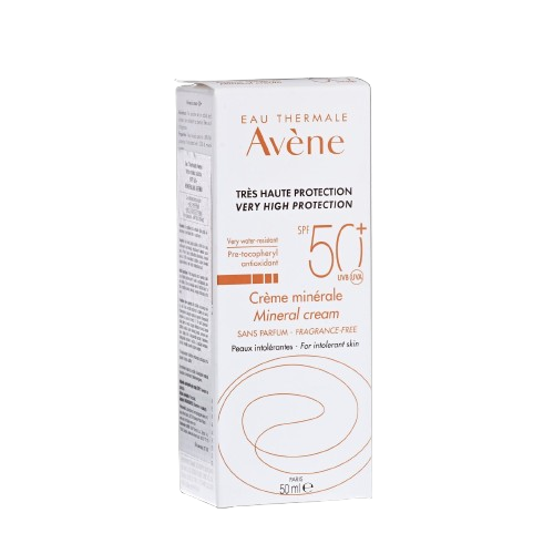 AVENE Mineralna krema SPF50+ 50ml, Vrlo visoka zaštita lica za kožu koja ne podnosi kemijske filtre i parfeme za odrasle i djecu.