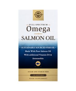 SOLGAR FULL SPECTRUM OMEGA SALMON OIL cps a120, pročišćeno riblje ulje norveškog lososa te osigurava cijeli spektar omega masnih kiselina, pomažući vam da povećate unos dobrih masti za zdravo srce.