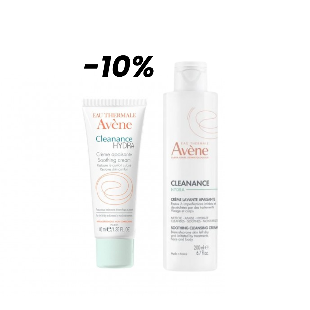 AVENE PAKET: CLEANANCE HYDRA KREMA ZA ČIŠĆENJE 200ml + Cleanance HYDRA umirujuća krema 40ml