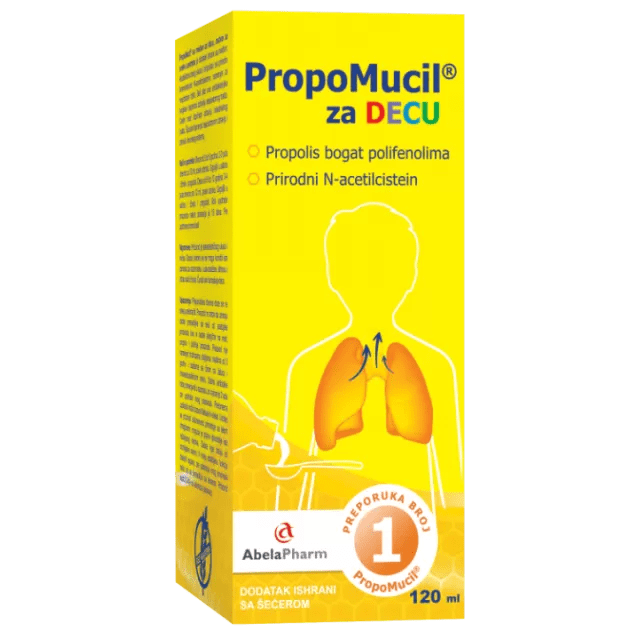 ABELA PHARM PROPOMUCIL ZA DJECU 120ml, ZA JAČANJE IMUNITETA, RAZRJEĐUJE SEKRET, SMIRUJE NADRAŽAJNI KAŠALJ