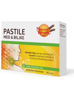 NATURAL WEALTH PASTILE MED & BILJKE ( 24 PASTILE) ZA UMIRENJE NADRAŽENOG GRLA