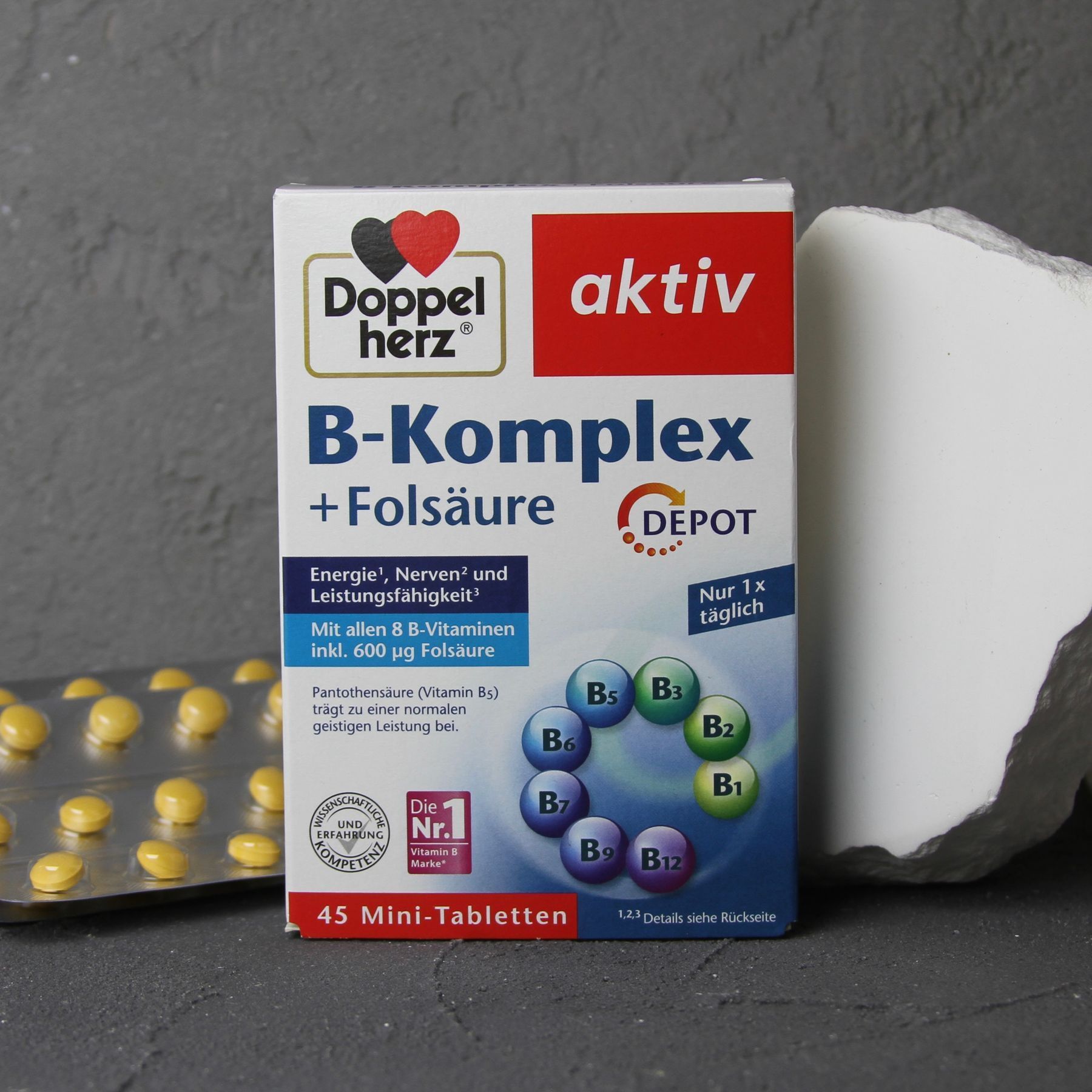 Doppelherz Aktiv B-complex+folna kiselina tablete a 45, Za normalno stvaranje krvnih ćelija i funkcionisanje imunog sistema