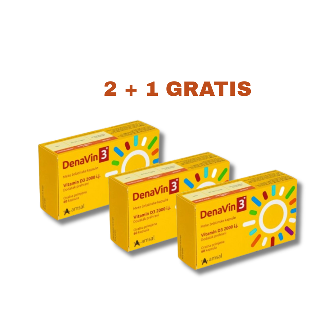 AMSAL DenaVin kapsule 2+1 GRATIS, Za nadopunu vitamina D (180 kapsula ukupno)