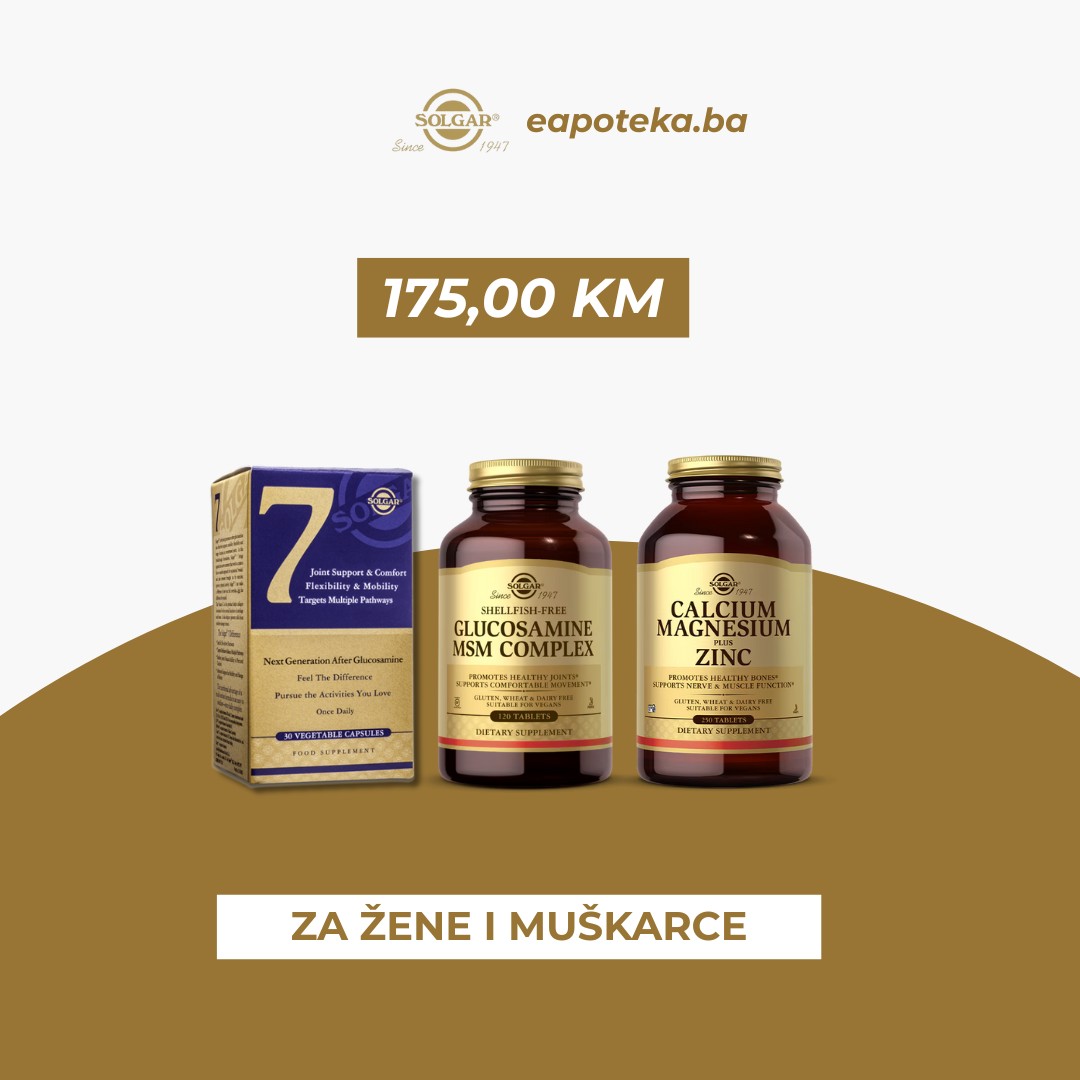 SOLGAR PAKET: SOLGAR 7 + GLUKOZAMIN MSM + KALCIJ-MAGNEZIJ-CINK