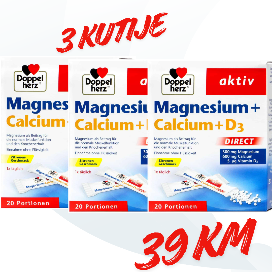 POSEBNA PONUDA: 3 KUTIJE DOPPELHERZ MAGNEZIJ + KALCIJ + D3 U DIREKT VREĆICAMA (60 VREĆICA) 39 KM