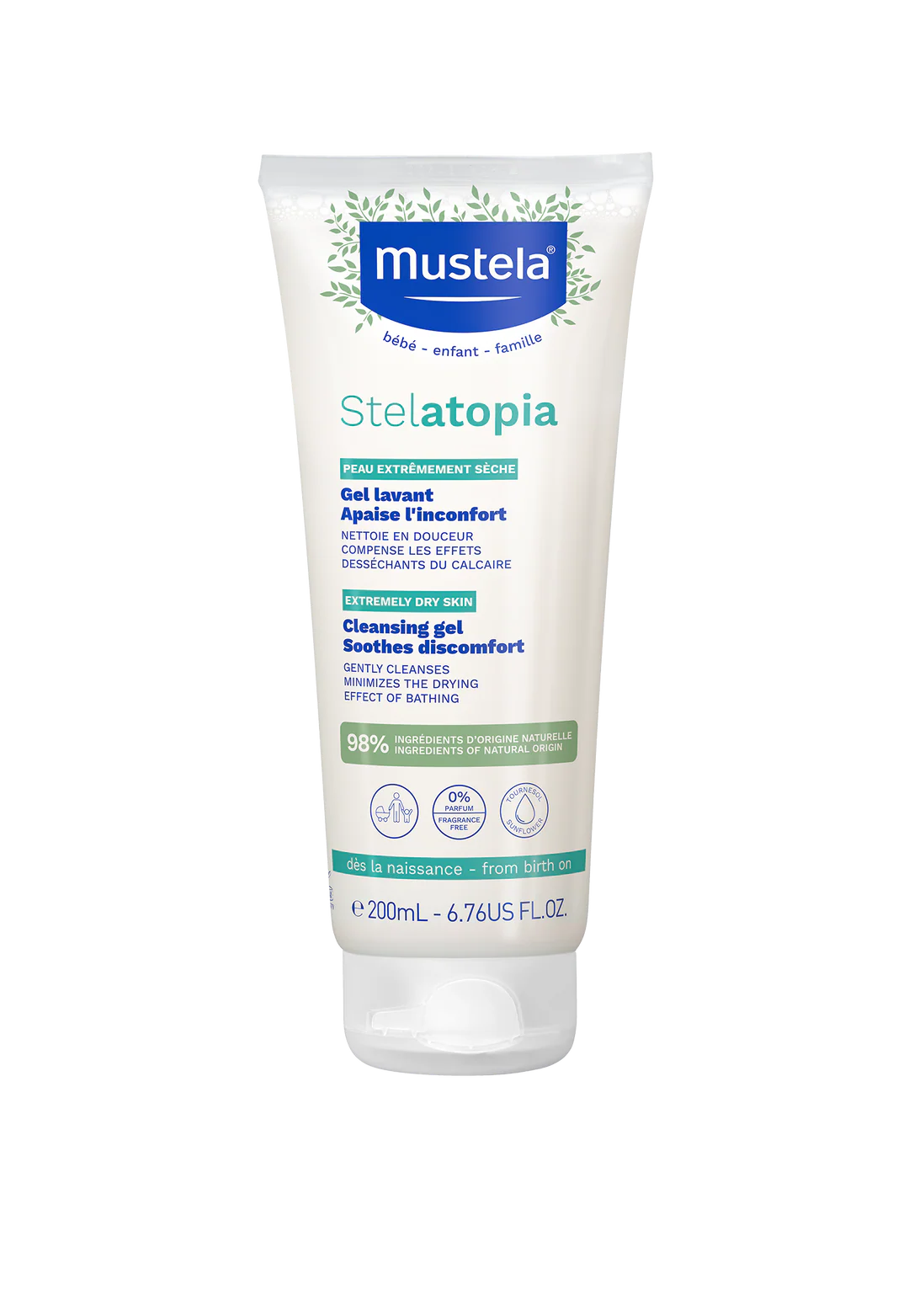 MUSTELA STELATOPIA GEL ZA TUŠIRANJE 200ml, Namijenjen vrlo suhoj i atopičnoj koži beba (od rođenja), djece i odraslih.